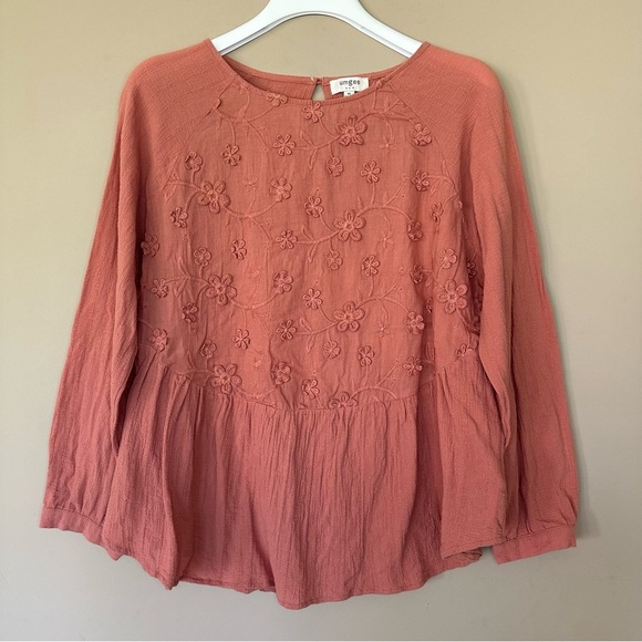 Cottagecore Embroidered Flower Top Tiered Peasant Boho Hippie Women M Dusty Rose - Picture 1 of 10